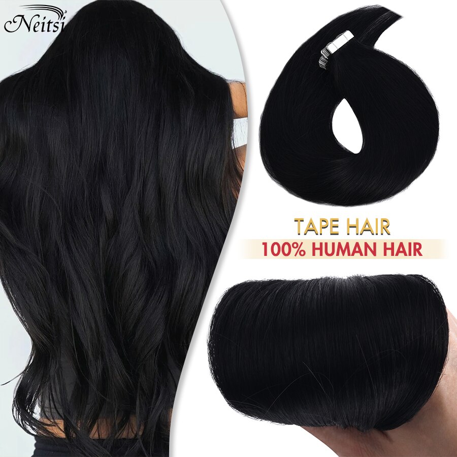 Neitsi 브라질 패션 테이프 100% 인간의 머리카락 확장 접착제에 머리 원활한 확장 40pcs 블랙 브라운 레미 테이프 머리에